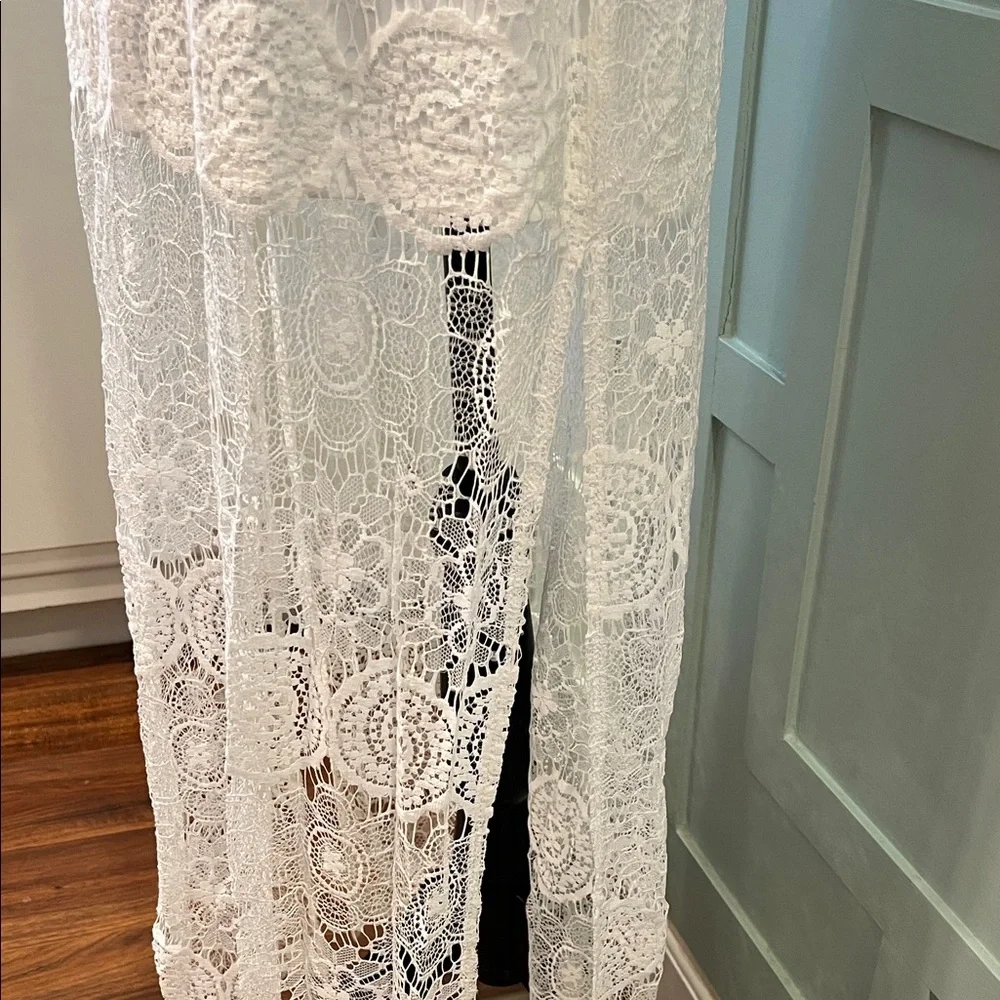 White Lace Strapless Dress - Picture 3 of 7